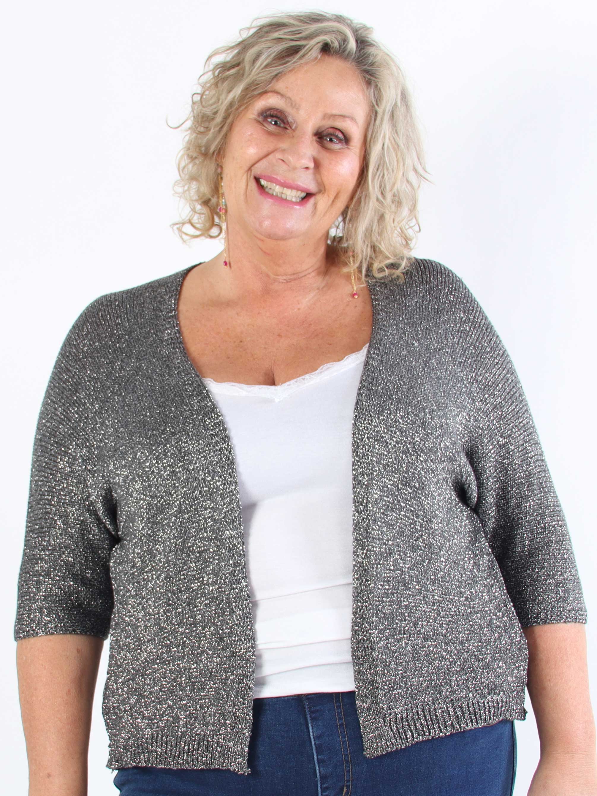 Mariela - Sød plus size cardigan i viskose med glimmertråde